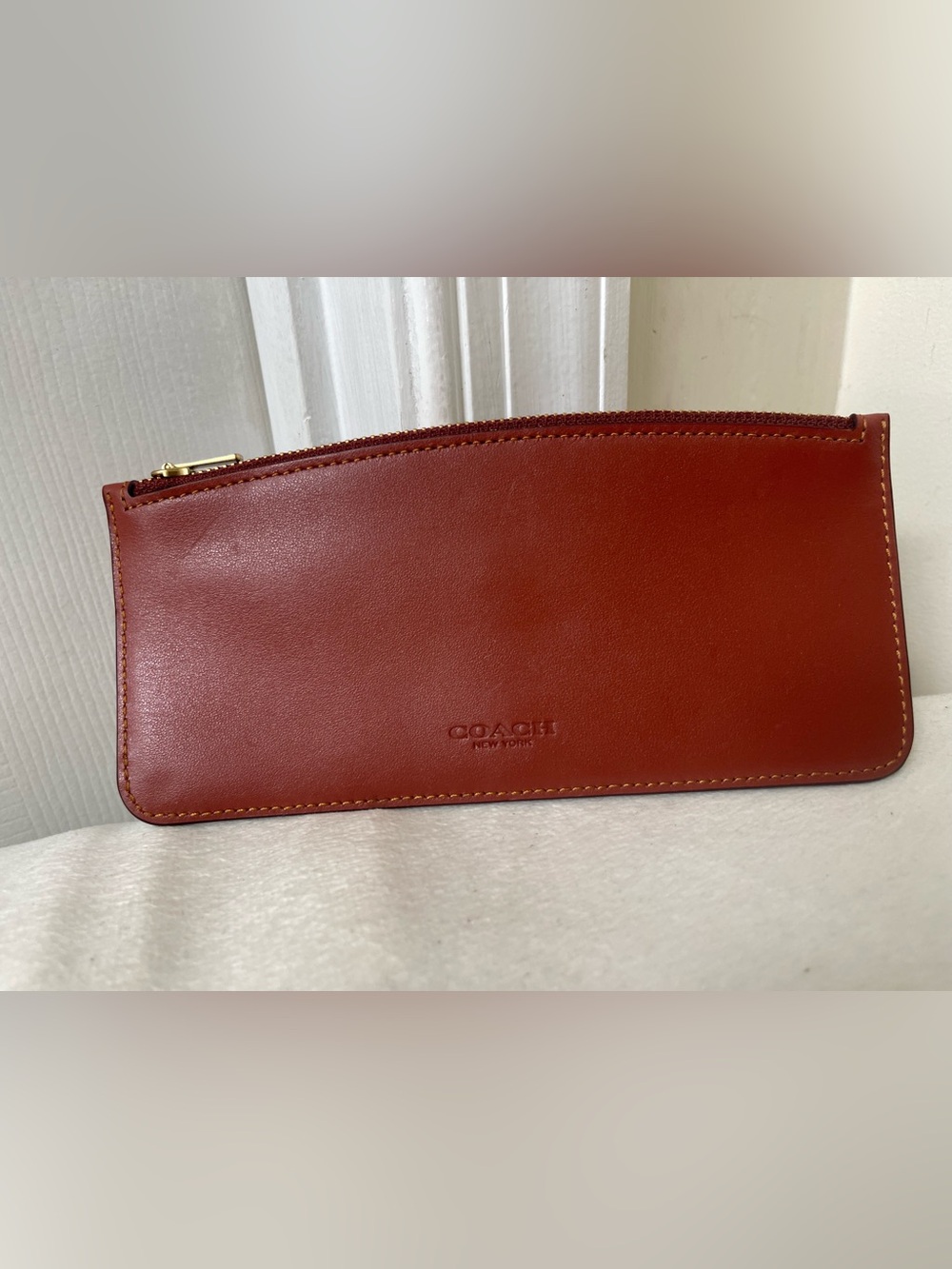 COACH Leather Cardholder Toiletry Pouch in Chestnut Brown